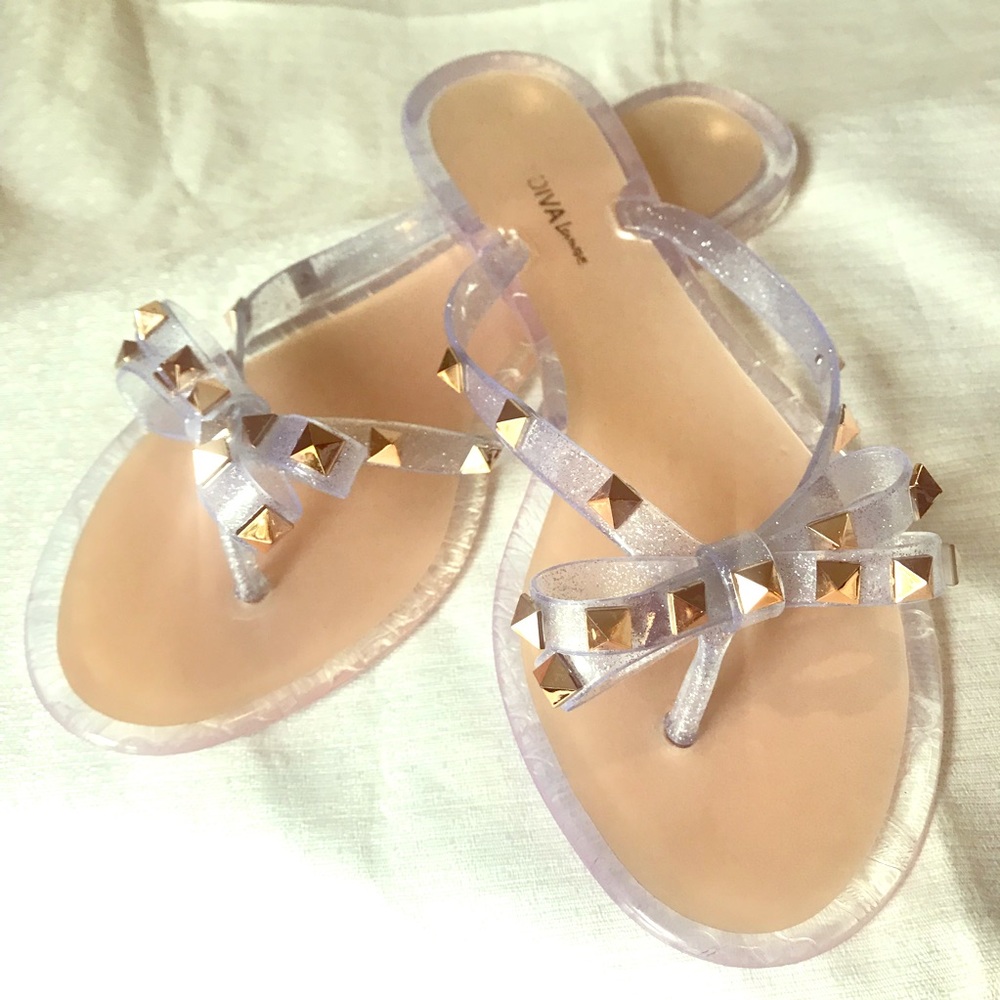 Wild Diva Clear Jelly Slides n gold studs